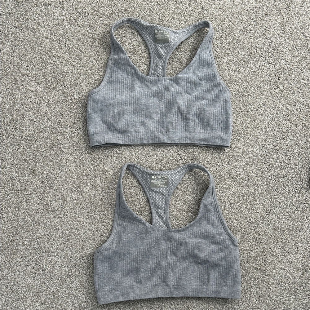Athleta Gray Ribbed Sports Bras